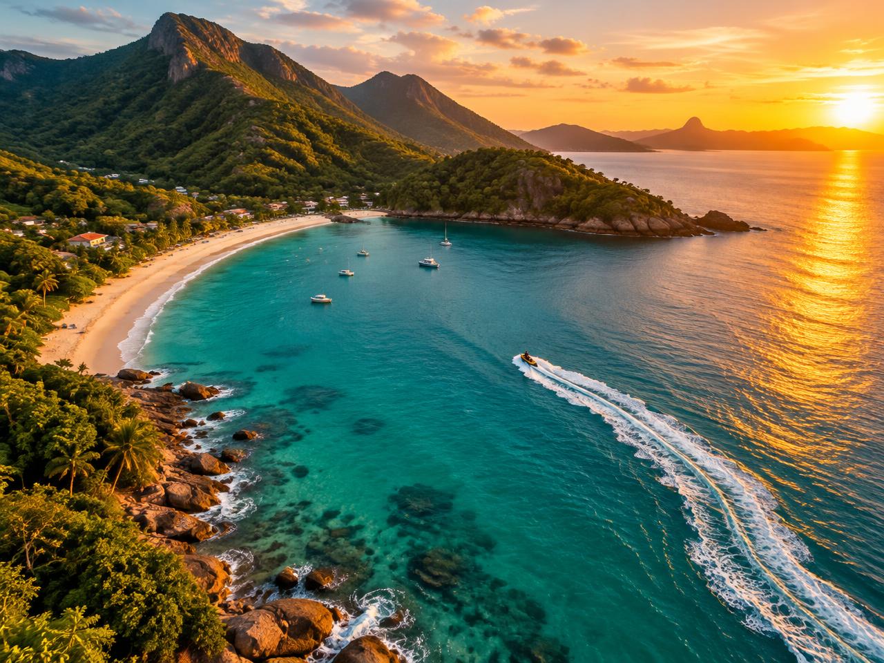 Litoral de Guarujá ao pôr do sol
